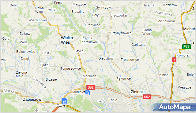 mapa Giebułtów gmina Wielka Wieś, Giebułtów gmina Wielka Wieś na mapie Targeo