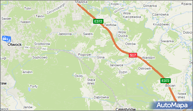 mapa Glina gmina Celestynów, Glina gmina Celestynów na mapie Targeo