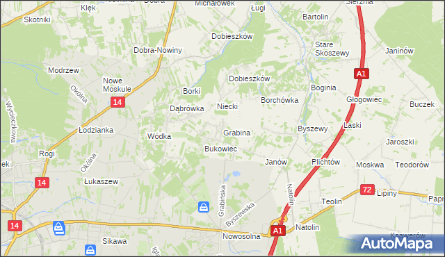 mapa Grabina gmina Nowosolna, Grabina gmina Nowosolna na mapie Targeo