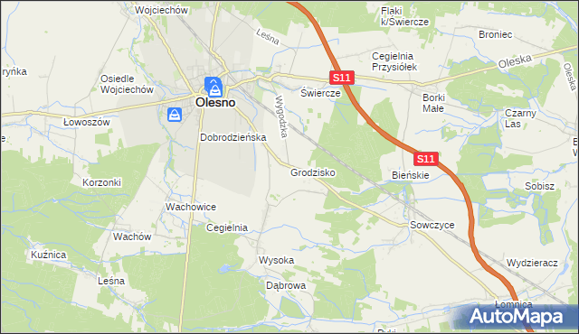 mapa Grodzisko gmina Olesno, Grodzisko gmina Olesno na mapie Targeo