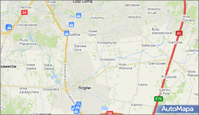 mapa Grodzisko gmina Rzgów, Grodzisko gmina Rzgów na mapie Targeo