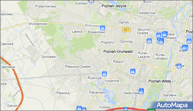 mapa Grunwald gmina Poznań, Grunwald gmina Poznań na mapie Targeo
