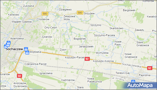 mapa Janaszówek, Janaszówek na mapie Targeo