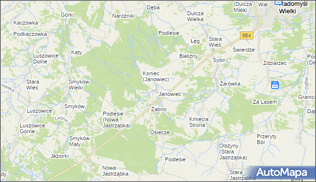 mapa Janowiec gmina Radomyśl Wielki, Janowiec gmina Radomyśl Wielki na mapie Targeo