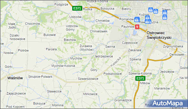 mapa Jędrzejowice gmina Bodzechów, Jędrzejowice gmina Bodzechów na mapie Targeo