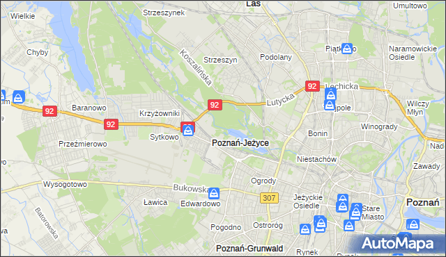 mapa Jeżyce gmina Poznań, Jeżyce gmina Poznań na mapie Targeo