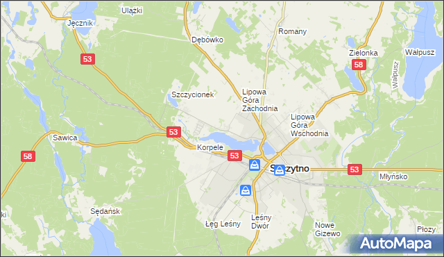 mapa Kamionek gmina Szczytno, Kamionek gmina Szczytno na mapie Targeo