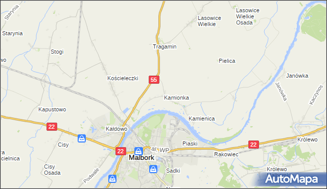 mapa Kamionka gmina Malbork, Kamionka gmina Malbork na mapie Targeo