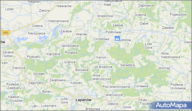 mapa Kamyk gmina Łapanów, Kamyk gmina Łapanów na mapie Targeo