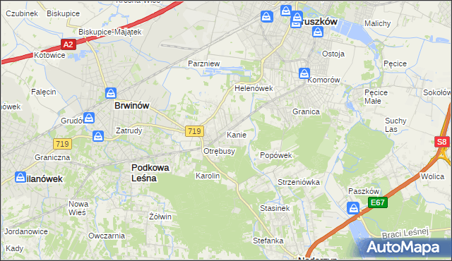 mapa Kanie gmina Brwinów, Kanie gmina Brwinów na mapie Targeo