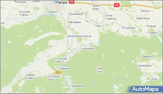 mapa Karolówka gmina Frampol, Karolówka gmina Frampol na mapie Targeo