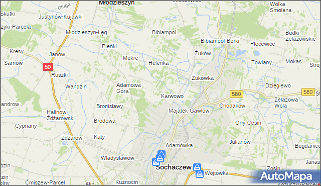 mapa Karwowo gmina Sochaczew, Karwowo gmina Sochaczew na mapie Targeo