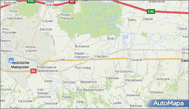mapa Klęczany gmina Sędziszów Małopolski, Klęczany gmina Sędziszów Małopolski na mapie Targeo