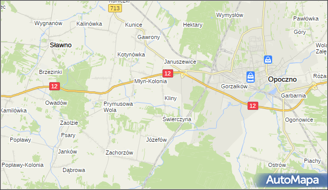 mapa Kliny gmina Opoczno, Kliny gmina Opoczno na mapie Targeo