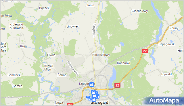 mapa Kokoszkowy, Kokoszkowy na mapie Targeo