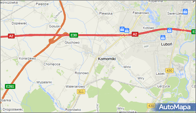 mapa Komorniki powiat poznański, Komorniki powiat poznański na mapie Targeo