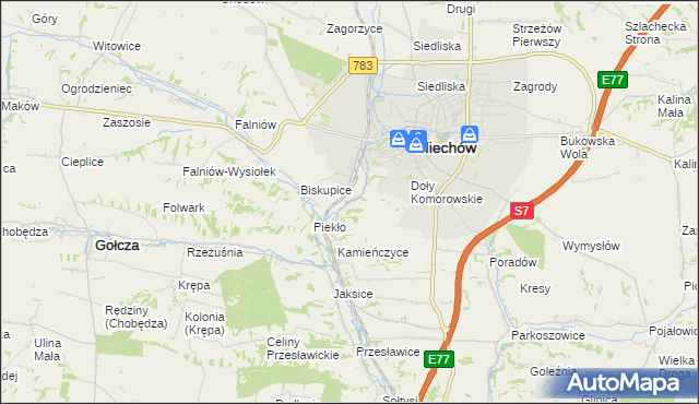 mapa Komorów gmina Miechów, Komorów gmina Miechów na mapie Targeo