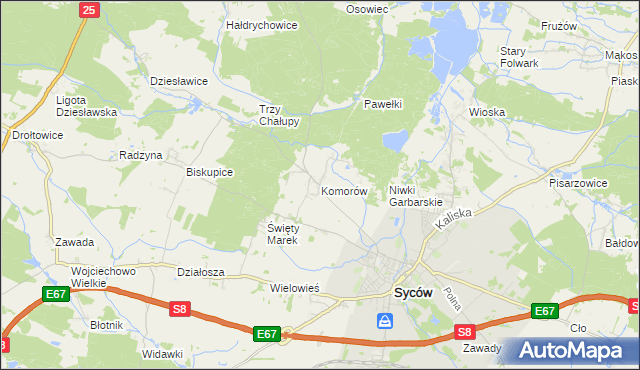 mapa Komorów gmina Syców, Komorów gmina Syców na mapie Targeo