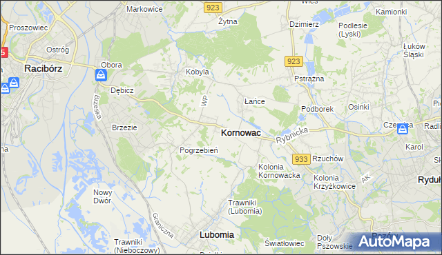 mapa Kornowac, Kornowac na mapie Targeo