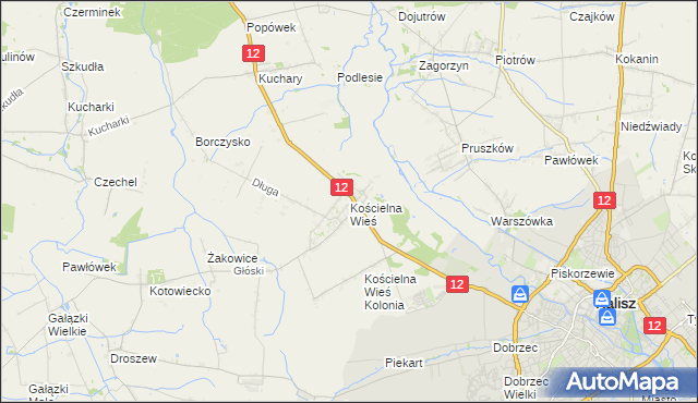 mapa Kościelna Wieś gmina Gołuchów, Kościelna Wieś gmina Gołuchów na mapie Targeo