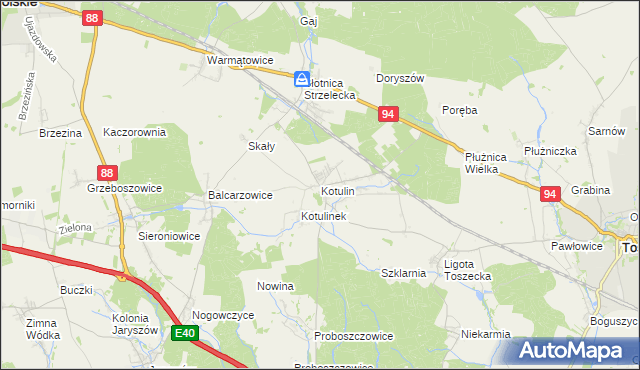 mapa Kotulin gmina Toszek, Kotulin gmina Toszek na mapie Targeo