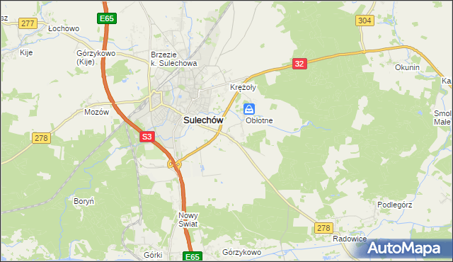 mapa Kruszyna gmina Sulechów, Kruszyna gmina Sulechów na mapie Targeo