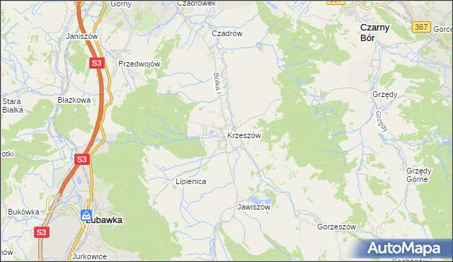 mapa Krzeszów gmina Kamienna Góra, Krzeszów gmina Kamienna Góra na mapie Targeo