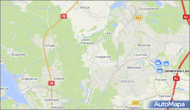 mapa Książenice gmina Czerwionka-Leszczyny, Książenice gmina Czerwionka-Leszczyny na mapie Targeo