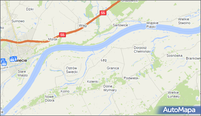 mapa Łęg gmina Chełmno, Łęg gmina Chełmno na mapie Targeo