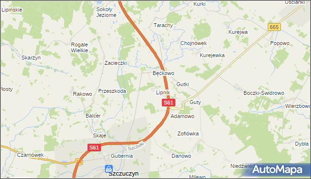 mapa Lipnik gmina Szczuczyn, Lipnik gmina Szczuczyn na mapie Targeo