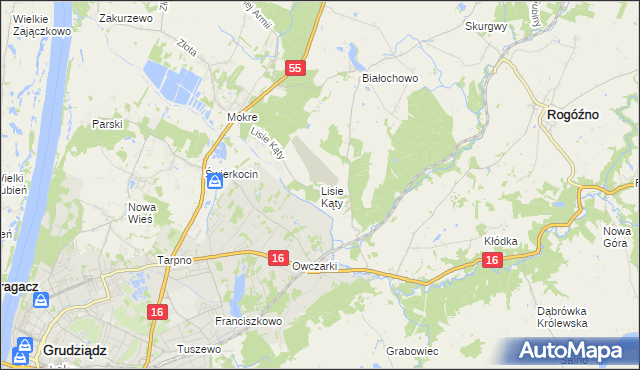 mapa Lisie Kąty gmina Grudziądz, Lisie Kąty gmina Grudziądz na mapie Targeo