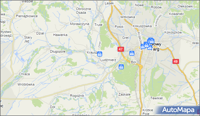 mapa Ludźmierz, Ludźmierz na mapie Targeo