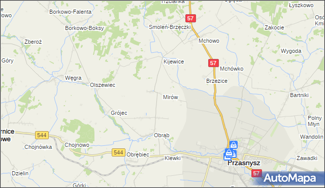 mapa Mirów gmina Przasnysz, Mirów gmina Przasnysz na mapie Targeo