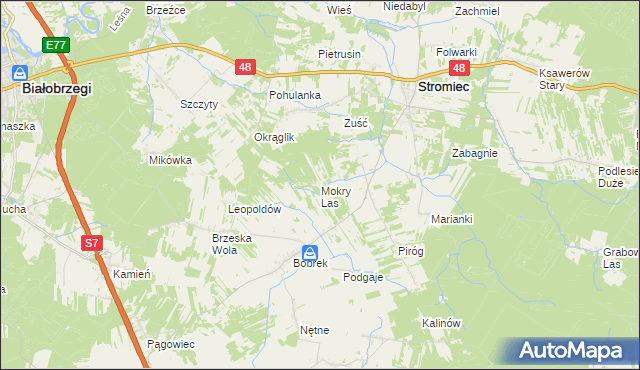 mapa Mokry Las gmina Stromiec, Mokry Las gmina Stromiec na mapie Targeo