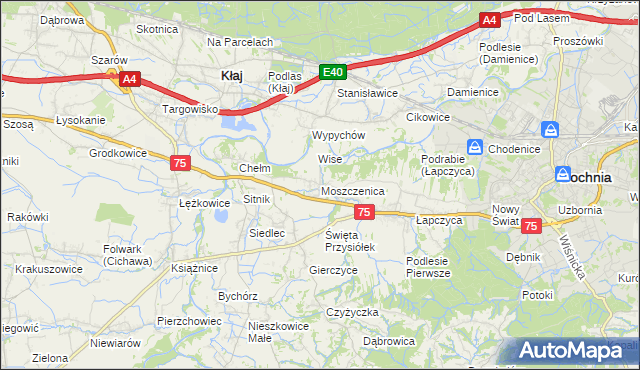 mapa Moszczenica gmina Bochnia, Moszczenica gmina Bochnia na mapie Targeo