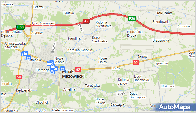 mapa Nowe Osiny, Nowe Osiny na mapie Targeo