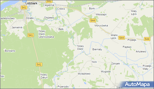 mapa Nowy Dwór gmina Lidzbark, Nowy Dwór gmina Lidzbark na mapie Targeo