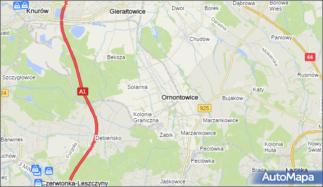 mapa Ornontowice, Ornontowice na mapie Targeo