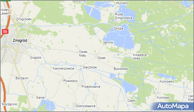 mapa Osiek gmina Żmigród, Osiek gmina Żmigród na mapie Targeo