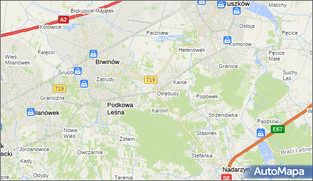 mapa Otrębusy, Otrębusy na mapie Targeo