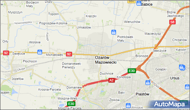 mapa Ożarów Mazowiecki, Ożarów Mazowiecki na mapie Targeo