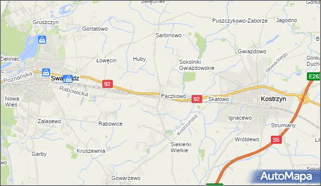 mapa Paczkowo gmina Swarzędz, Paczkowo gmina Swarzędz na mapie Targeo