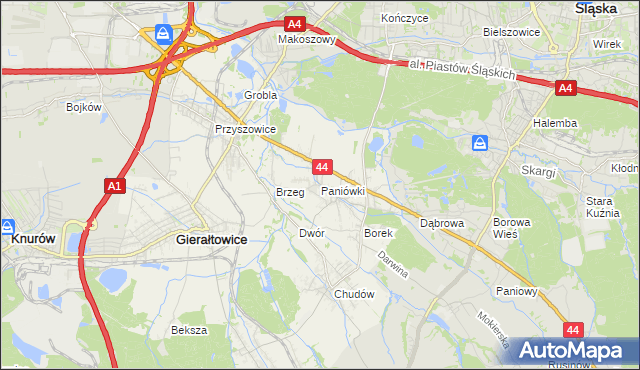 mapa Paniówki, Paniówki na mapie Targeo