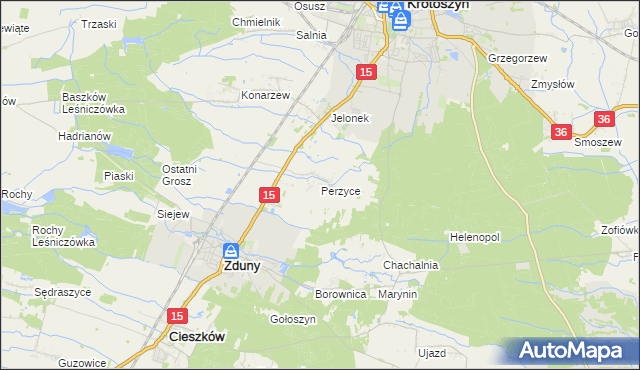 mapa Perzyce, Perzyce na mapie Targeo