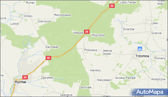 mapa Piotrówka gmina Trzcinica, Piotrówka gmina Trzcinica na mapie Targeo