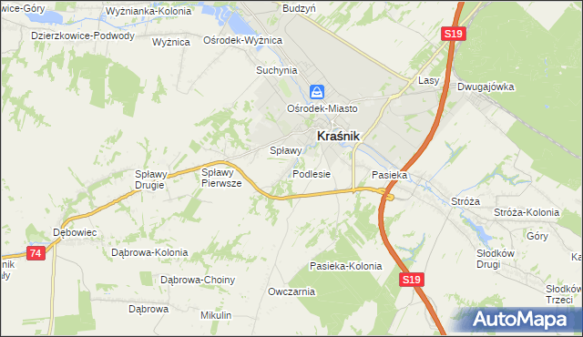 mapa Podlesie gmina Kraśnik, Podlesie gmina Kraśnik na mapie Targeo