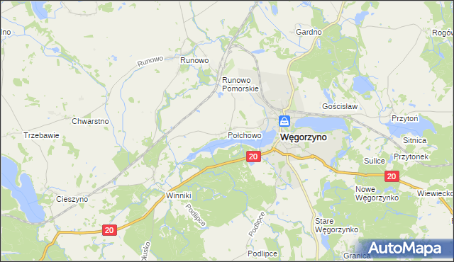 mapa Połchowo gmina Węgorzyno, Połchowo gmina Węgorzyno na mapie Targeo