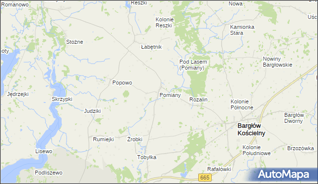 mapa Pomiany gmina Bargłów Kościelny, Pomiany gmina Bargłów Kościelny na mapie Targeo