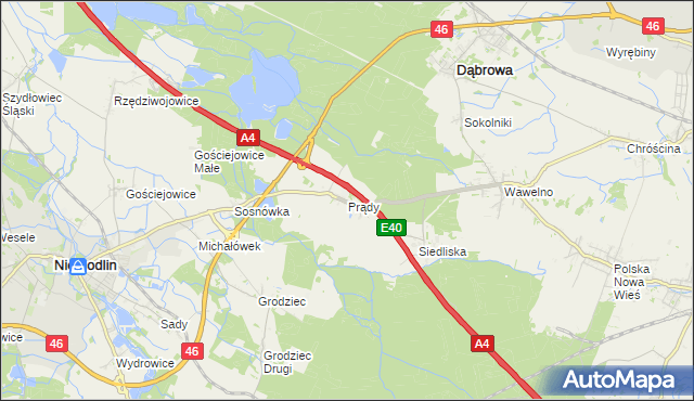 mapa Prądy gmina Dąbrowa, Prądy gmina Dąbrowa na mapie Targeo