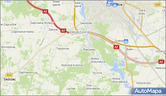 mapa Rakowiec gmina Siedlce, Rakowiec gmina Siedlce na mapie Targeo